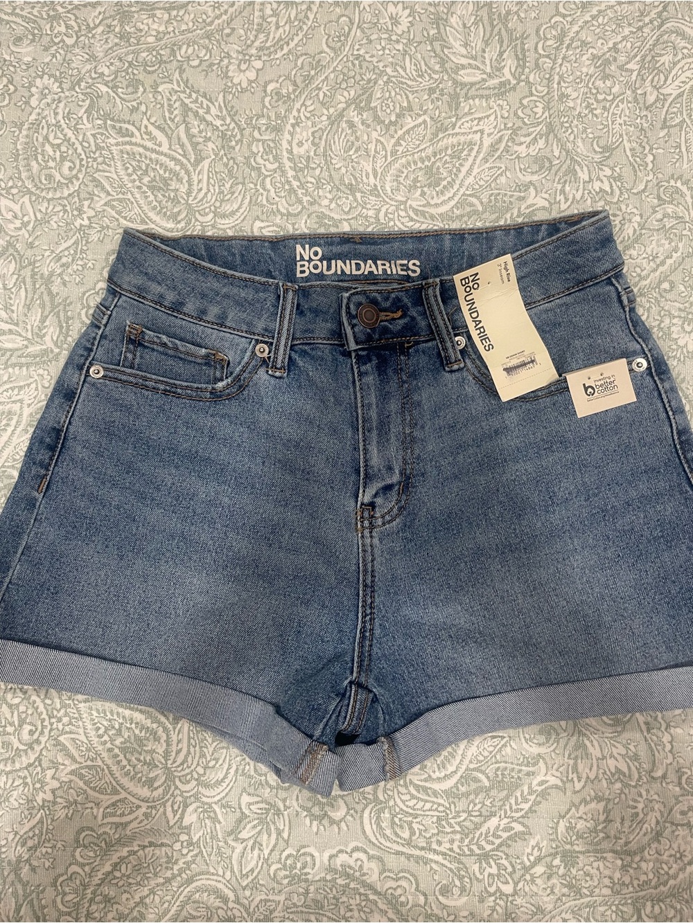 No Boundaries Light Blue High-Waist Cuffed Denim Shorts